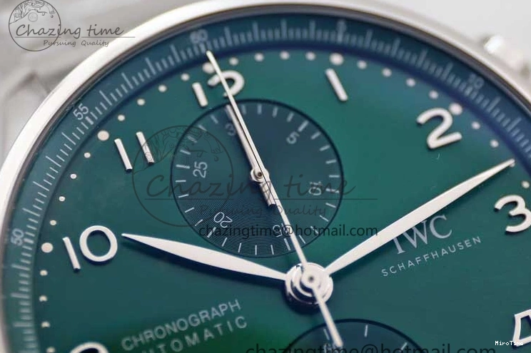 MIROTIME 0819 FastDry Portugieser Chronograph IW371615 ZF Best Edition Green Dial on SS Bracelet A7750 (Slim Movement) 7038